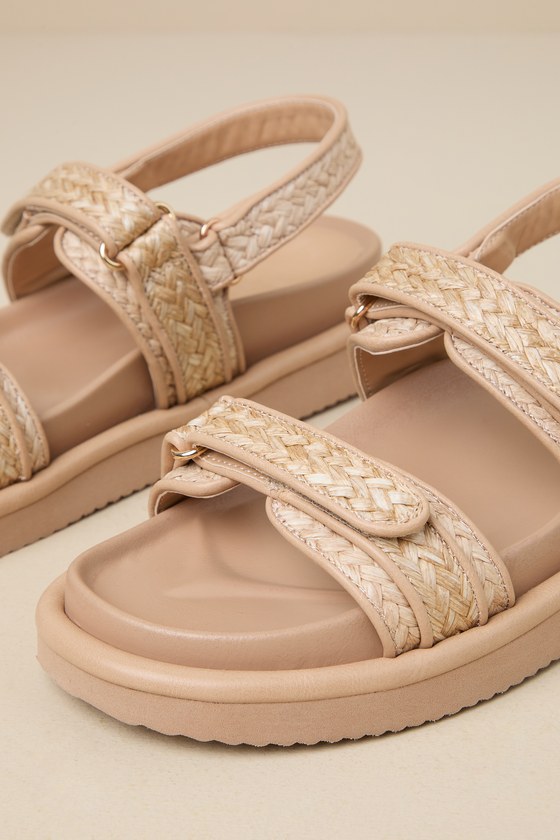 Shop Billini Quista Natural Raffia Flatform Slingback Sandals In Beige