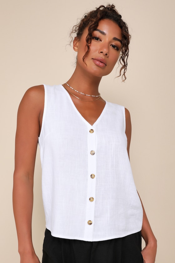 Lulus Casually Sophisticated Ivory Linen Sleeveless Button-front Top In White