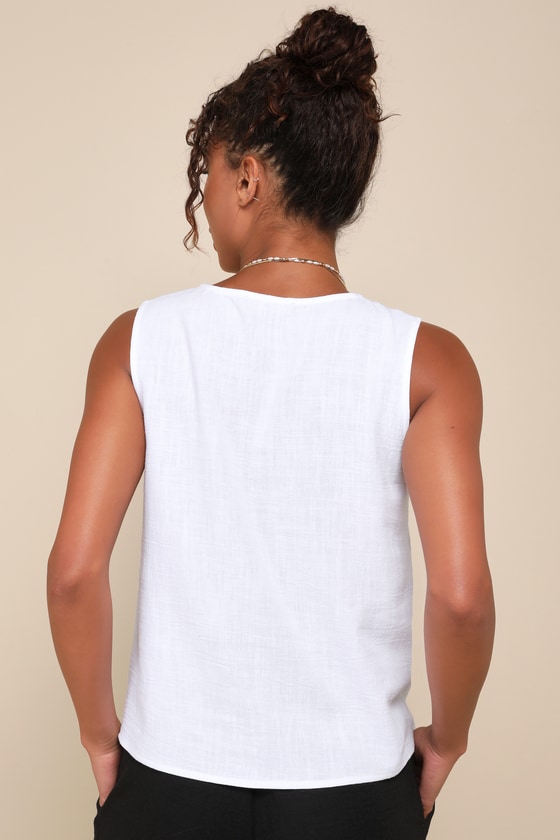 Shop Lulus Casually Sophisticated Ivory Linen Sleeveless Button-front Top