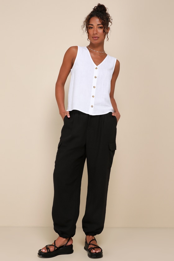 Shop Lulus Casually Sophisticated Ivory Linen Sleeveless Button-front Top