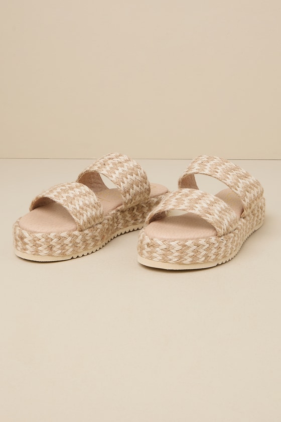 Shop Matisse Borderline Natural Multi Woven Flatform Slide Sandals In Beige
