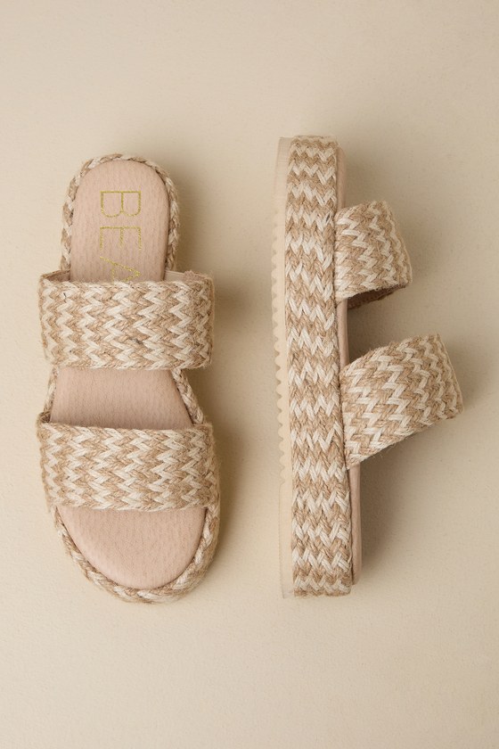 Shop Matisse Borderline Natural Multi Woven Flatform Slide Sandals In Beige