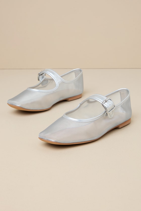 Tribeca Silver Sheer Mesh Ballet Flats 1