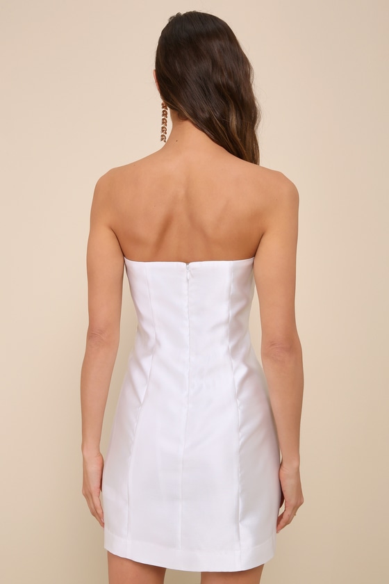 LULUS CHARMING DESTINY WHITE 3D FLORAL APPLIQUE STRAPLESS MINI DRESS