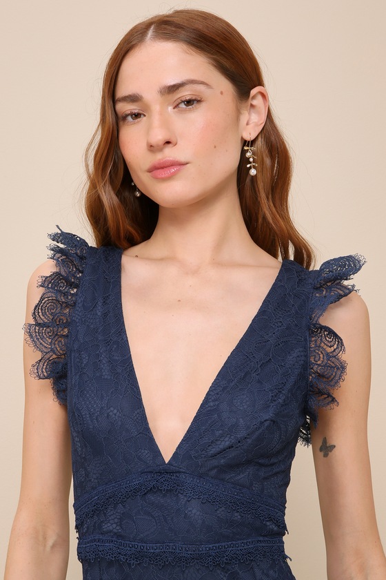 Shop Lulus Marvelous Darling Navy Blue Lace Ruffled Tiered Maxi Dress