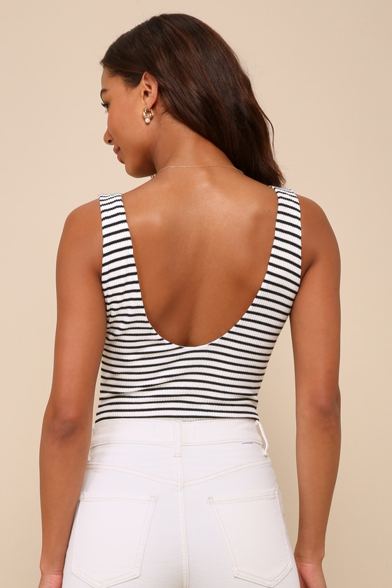 Shop Lulus Easygoing Chic Ivory Striped Ribbed Sleeveless Bodysuit