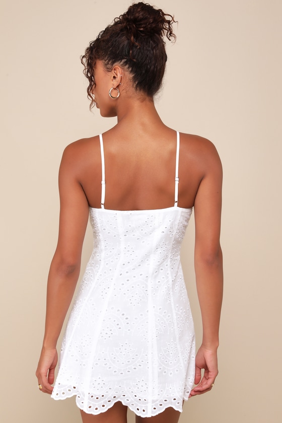 Shop Lulus Summer Cutie White Eyelet Embroidered Sleeveless Mini Dress