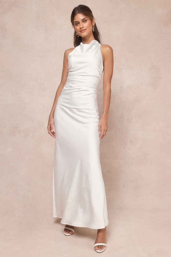 Shop Lulus Effortlessly Sensational White Satin Backless Maxi Dress