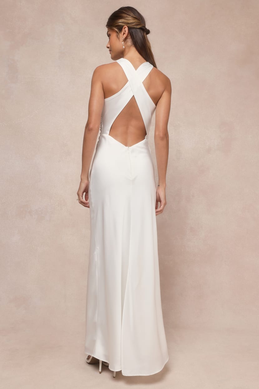 White Satin Backless Maxi Dress | Womens | Medium (Available in XXS, XS, S, L, Xl) | 100% Polyester