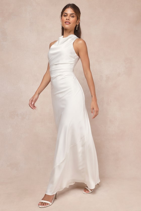 Lulus Effortlessly Sensational White Satin Backless Maxi Dress In White