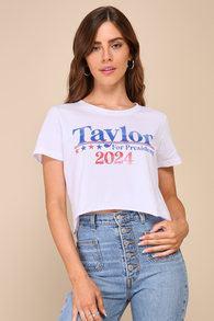 Taylor For President 2024 White Cropped Graphic Tee