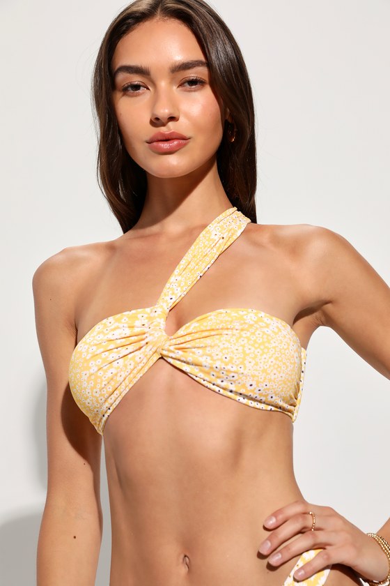 Shop Dippin Daisys Frankie Yellow Floral Knotted Bandeau Bikini Top