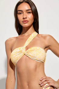Frankie Yellow Floral Knotted Bandeau Bikini Top