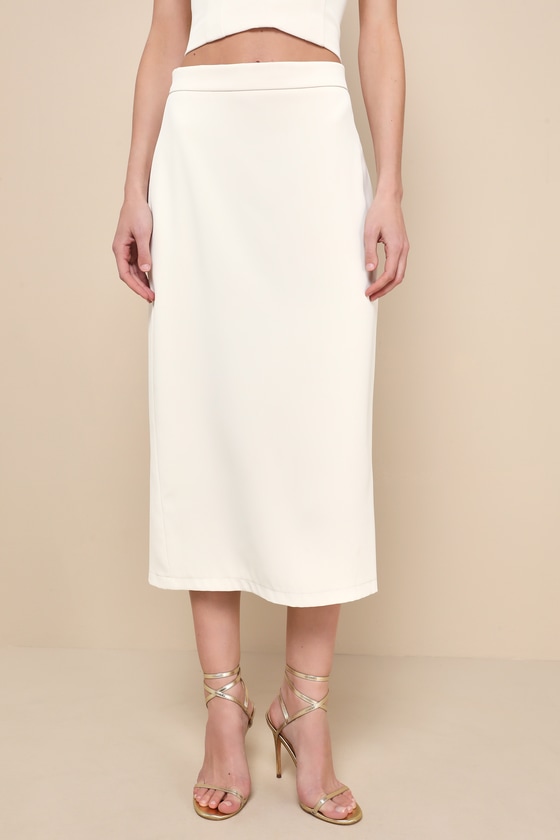 Shop Lulus Chic Invite Cream High-rise Column Midi Skirt In White