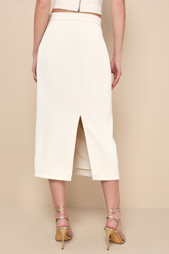 Shop Lulus Chic Invite Cream High-rise Column Midi Skirt In White