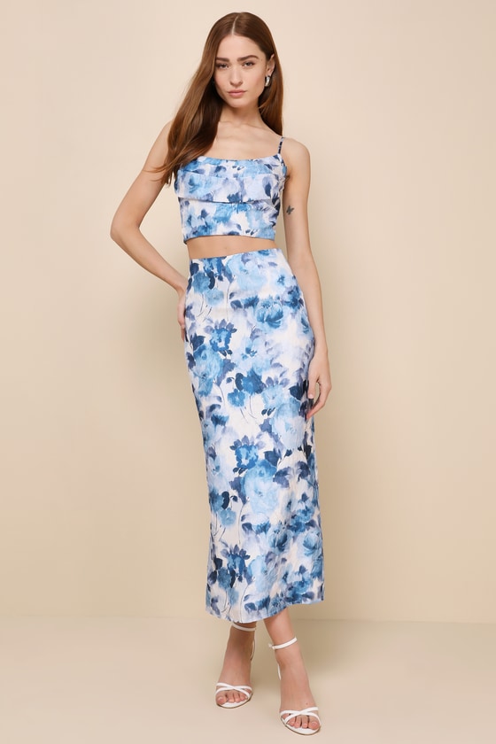 White And Blue Skirts Midi Set