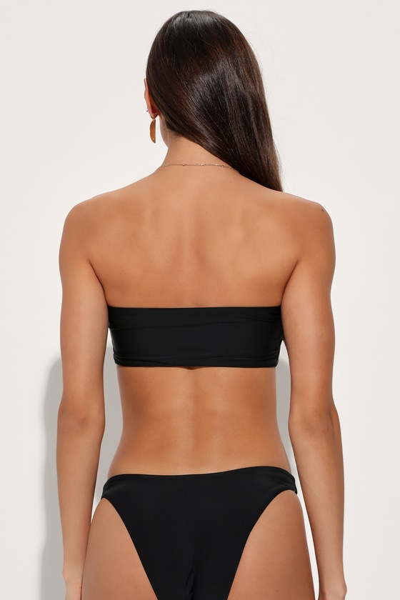 Lulus Vibrant Getaway Black Knot Bandeau Bikini Top In Black