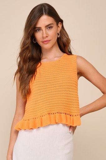 Flouncin' Around Orange Cropped Ruffled Sweater Tank 3