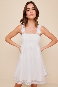 Darling Existence White Swiss Dot Rosette Sleeveless Mini Dress