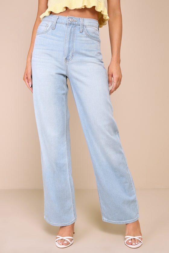 Shop Just Black Everyday Diva Light Wash High Rise Wide-leg Denim Jeans In Blue