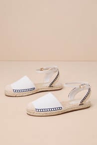 Greeca Pearl Natural Embroidered Ankle Strap Espadrille Flats