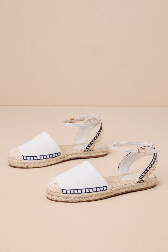 Greeca Pearl Natural Embroidered Ankle Strap Espadrille Flats 1
