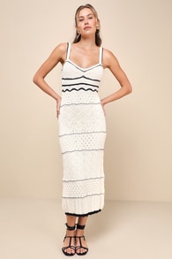 Unique Persona Ivory Multi-Textured Knit Sleeveless Midi Dress 1