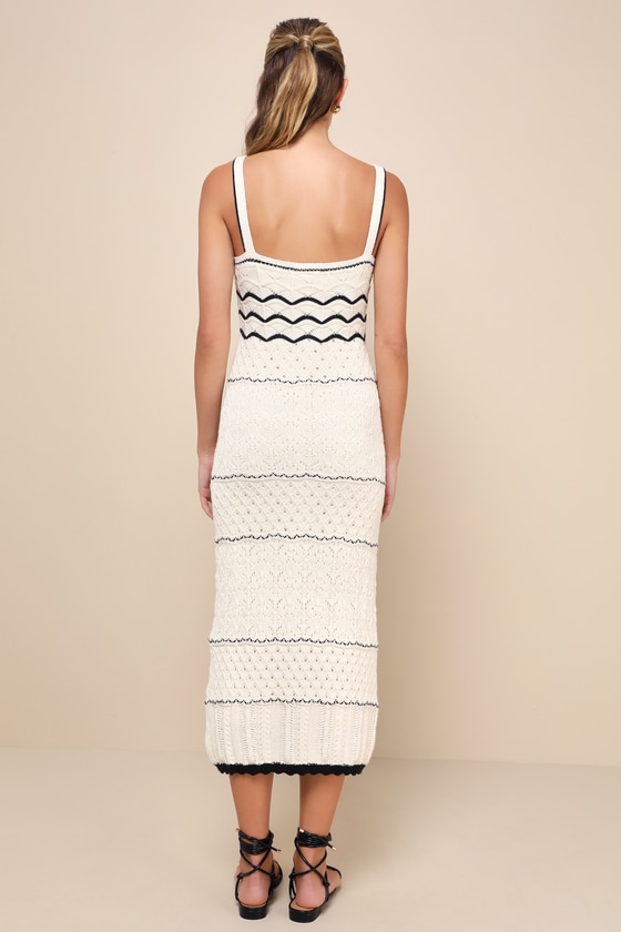 Lulus Unique Persona Ivory Multi-textured Knit Sleeveless Midi Dress In Ivory