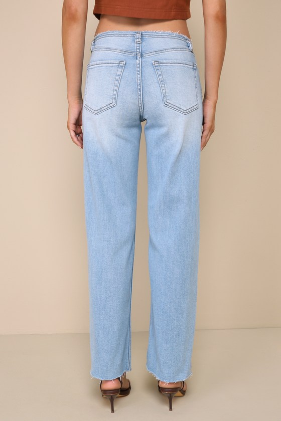 Shop Just Black Edgy Direction Light Wash Denim Frayed Waistband Wide-leg Jeans In Blue