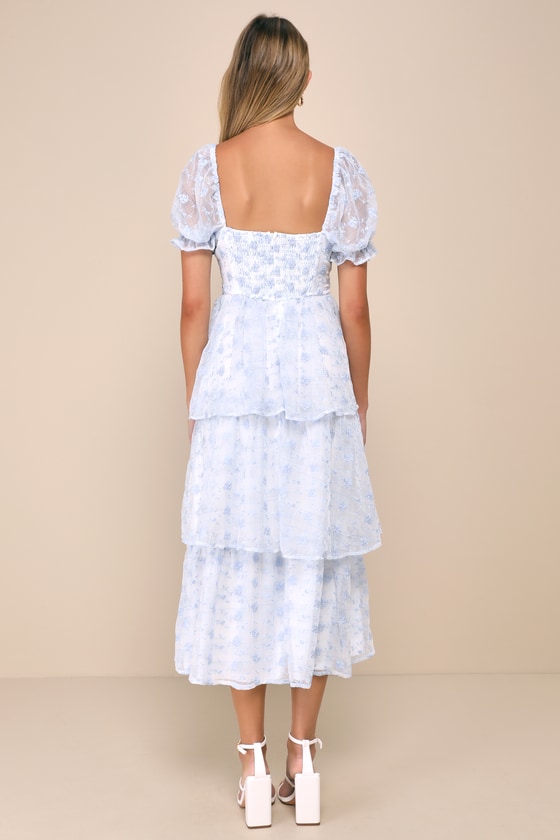 Shop Lulus Precious Sweetie White And Blue Gingham Embroidered Midi Dress