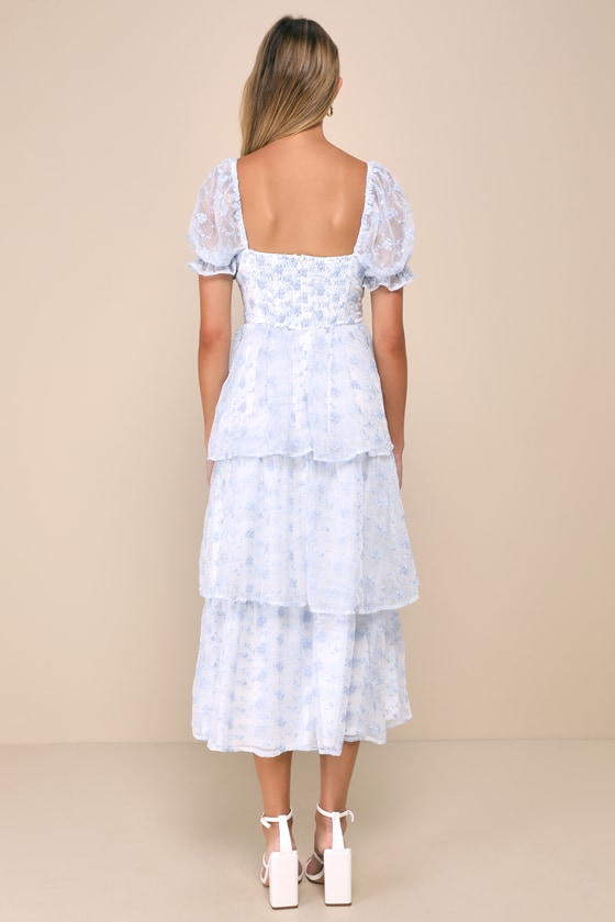 Precious Sweetie White and Blue Gingham Embroidered Midi Dress 3