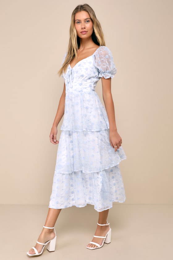 Shop Lulus Precious Sweetie White And Blue Gingham Embroidered Midi Dress