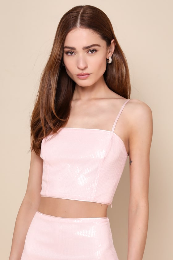 Shop Lulus Special Stunner Pink Sequin Sleeveless Crop Top
