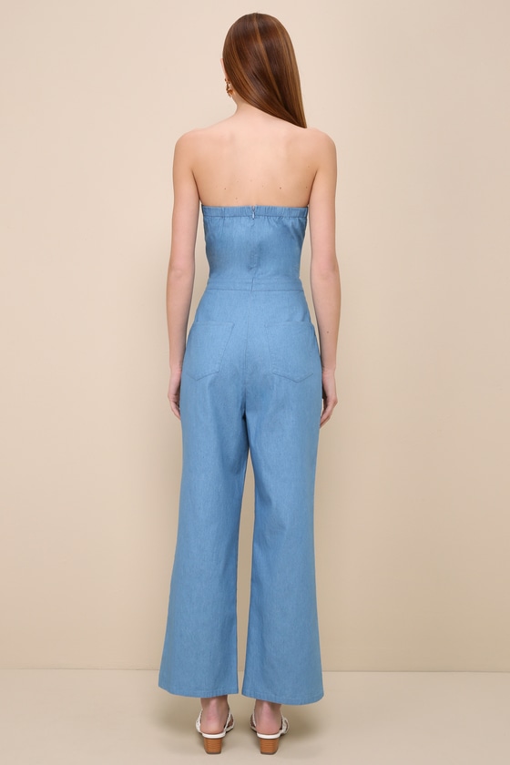 Lovely Sunshine Medium Wash Strapless Straight Leg Jumpsuit