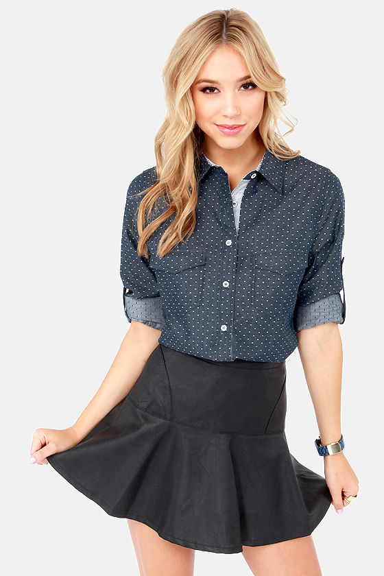 Cute Navy Top - Button-Up Top - Polka Dot Shirt - $52.00 - Lulus