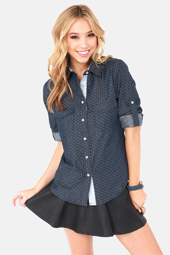 navy polka dot shirt womens