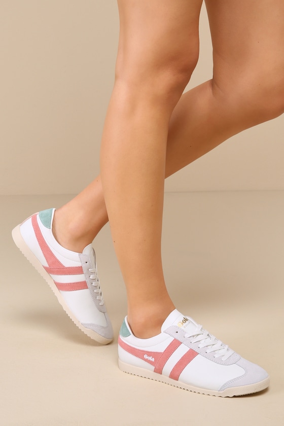 Bullet Pure White and Coral Pink Suede Leather Sneakers 1