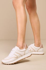 Ayita White Leather Raffia Embroidered Platform Sneakers