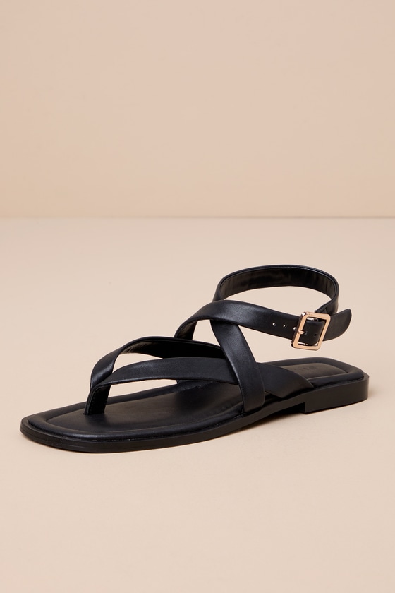 Vander Black Strappy Ankle Wrap Thong Sandals 2