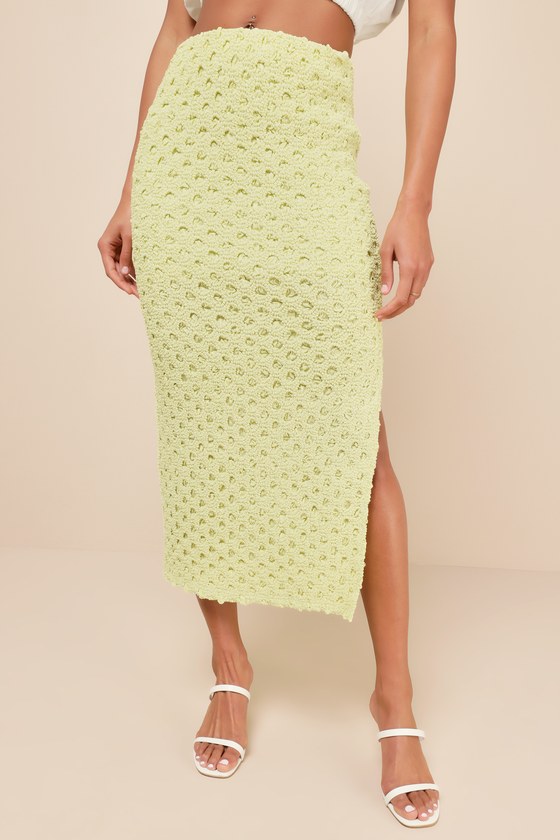 Shop Lulus Boldly Iconic Lime Green Textured Bodycon Midi Skirt