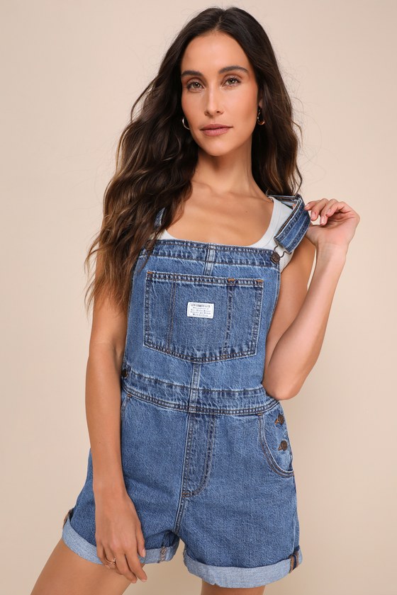 Vintage Shortall Medium Wash Denim Overalls 1