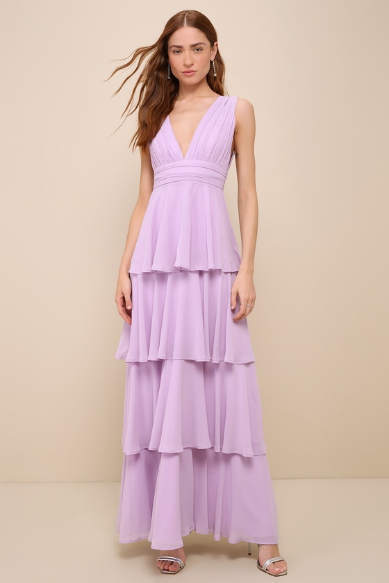 Shop Lulus Amazing Evening Lavender Tiered Maxi Dress In Purple