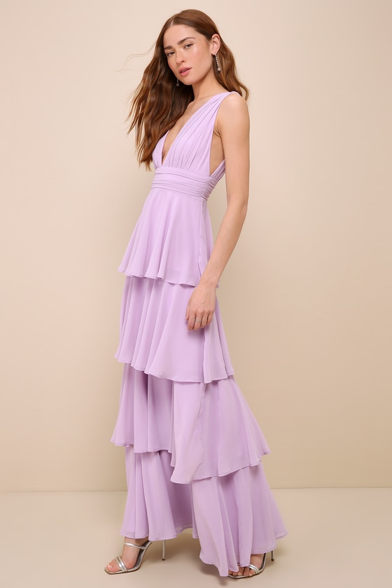 Lulus Amazing Evening Lavender Tiered Maxi Dress In Purple