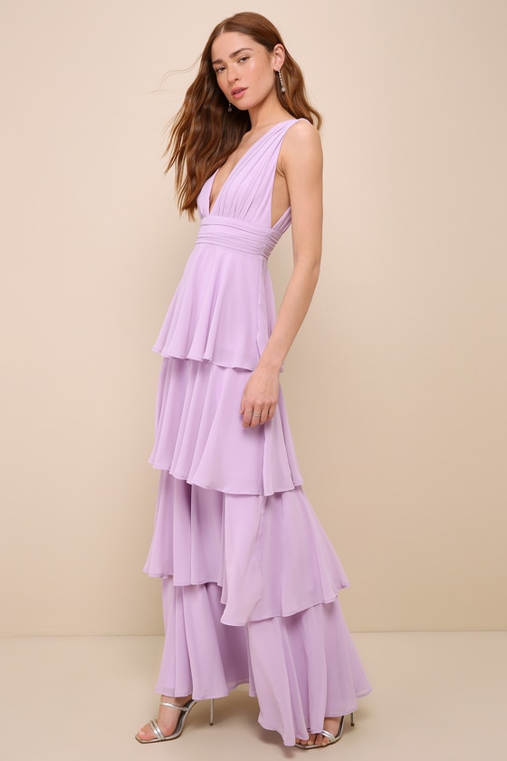 Shop Lulus Amazing Evening Lavender Tiered Maxi Dress In Purple