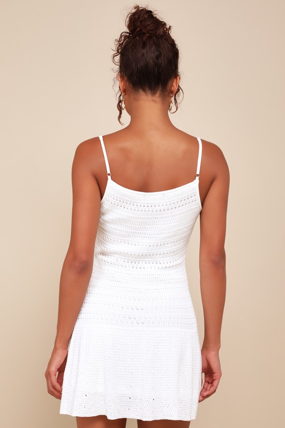 Lulus Palm Springs Sweetie White Sweater Knit Sleeveless Mini Dress In White