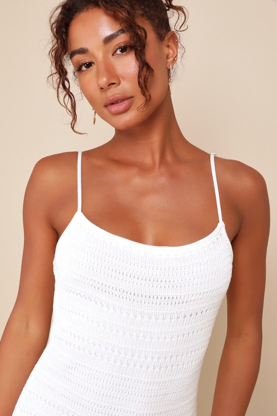 Lulus Palm Springs Sweetie White Sweater Knit Sleeveless Mini Dress In White