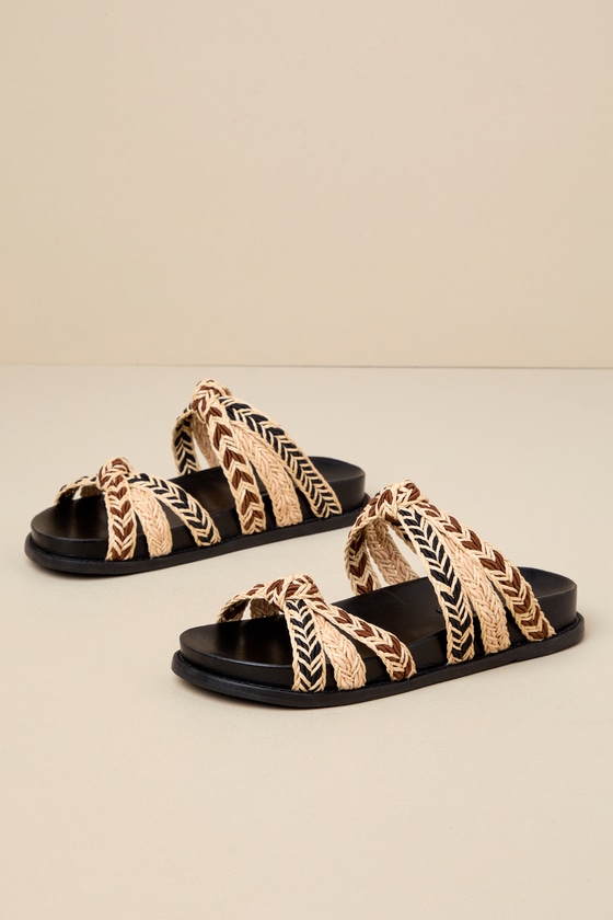 Trassie Sporty Black Raffia Knotted Slide Sandals 2