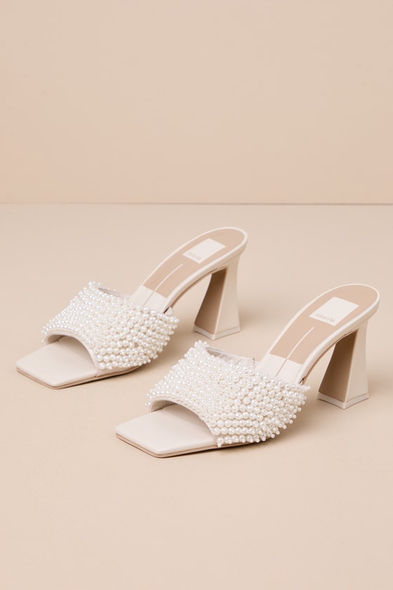 Shop Dolce Vita Nandy Vanilla Pearl High Heel Slide Sandals In White