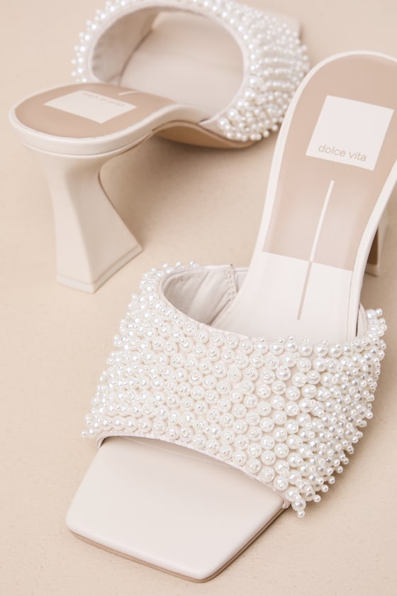 Shop Dolce Vita Nandy Vanilla Pearl High Heel Slide Sandals In White