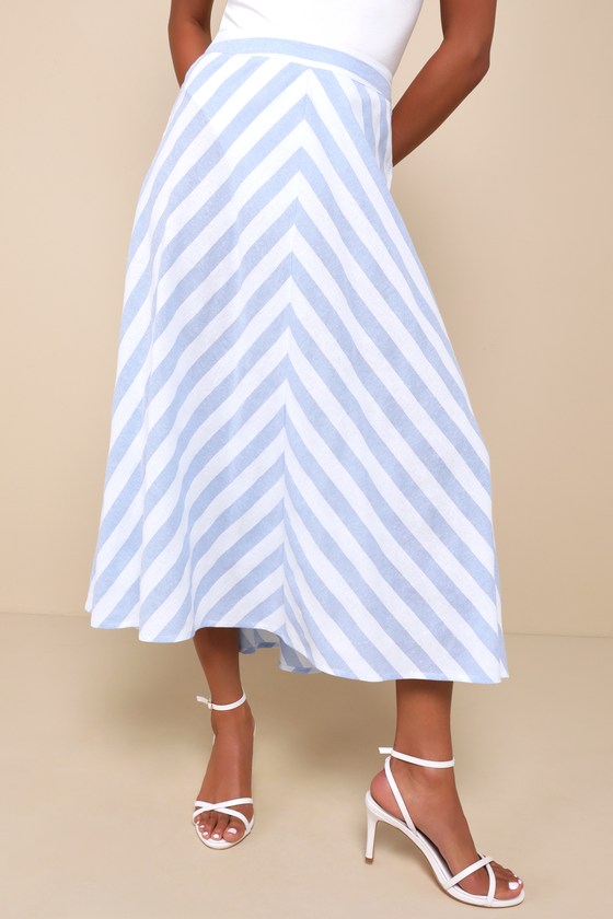 Ultimately Chic Light Blue Striped High-Rise Midi Skirt 3